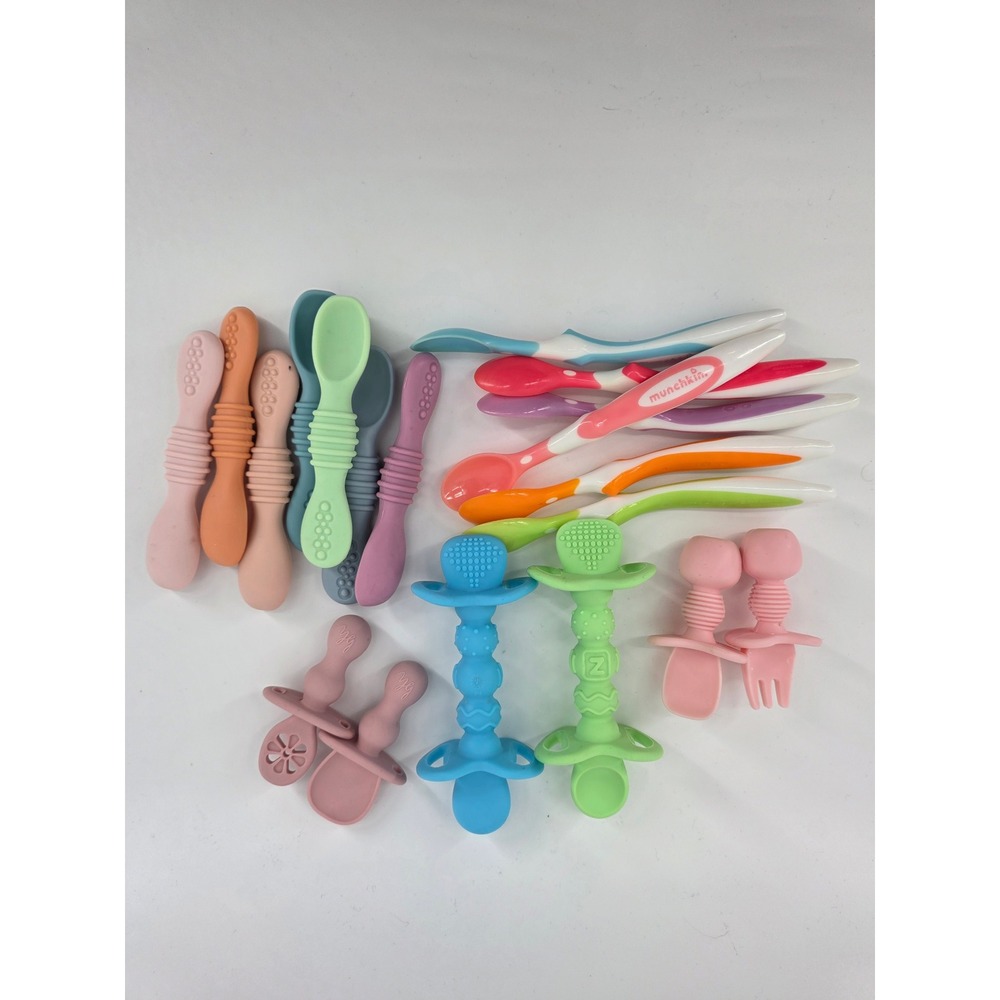 21 Piece Baby Led Weaning Lot Silicone Spoons Munchkin Utensils Mixed Brands